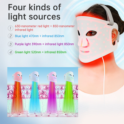 HexoGlow™ LED Light Therapy Mask for Full-Face & Neck Rejuvenation with 7-Color Skincare